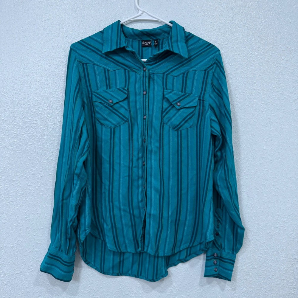 Cruel Denim Womens Teal Green Striped Western Long Sleeve Shirt CTW7412004 M